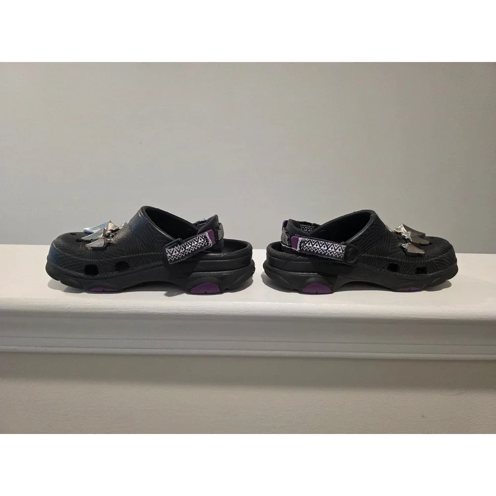 Crocs Kids Black Panther All-Terrain Clogs Black Silver Purple Size 12 Marvel
